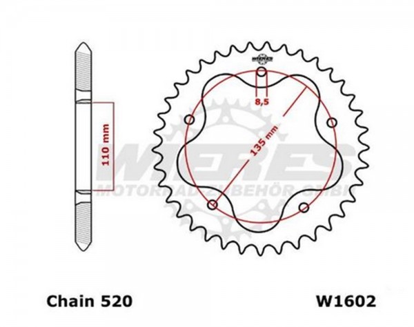 Kettenrad Alu für Adapter wieres 35 bis 47 Zähne passend für Ducati 748 / R / S / Biposto 800 Monste