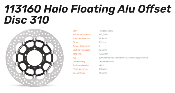Moto-Master Bremsscheibe Floating-Alu Offset Halo-Serie passend für Triumph - 113160
