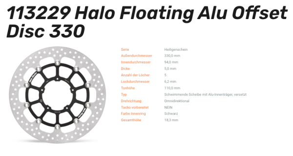 Moto-Master Bremsscheibe Floating-Alu Offset Halo-Serie passend für Honda - 113229