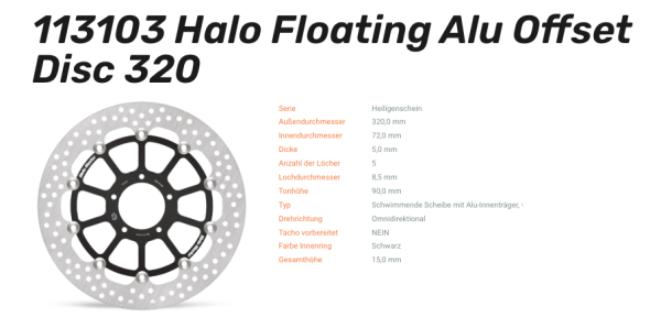 Moto-Master Bremsscheibe Floating-Alu Offset Halo-Serie passend für Ducati - 113103