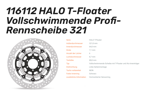 Moto-Master schwimmende Profi-Rennscheibe Halo T-Floater passend für BMW - 116112