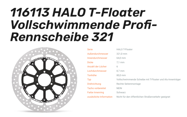 Moto-Master schwimmende Profi-Rennscheibe Halo T-Floater passend für BMW / Moto-Guzzi - 116113