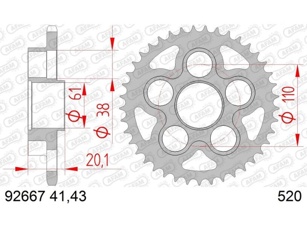 Kettenrad Stahl 41 43 Zähne (520) passend für MV Agusta F4 / Brutale
