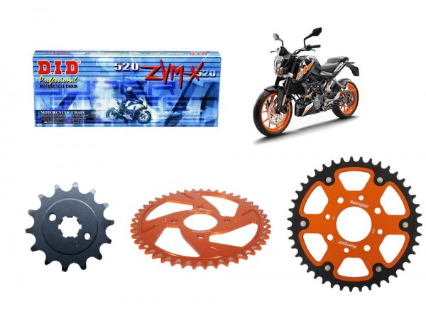 DID Kettensatz passend für KTM Duke 125 4T /ABS (11-13) DID 520ZVMX Kette Stahl Alu Stealth