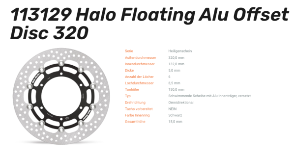 Moto-Master Bremsscheibe Floating-Alu Offset Halo-Serie passend für Yamaha - 113129