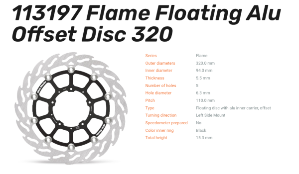 Moto-Master Bremsscheibe Floating-Alu Offset Racing-Serie Flame passend für Honda - 113197
