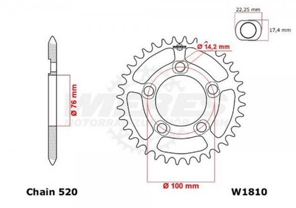 Kettenrad Alu OZ-Felge 35 bis 40 Zähne (520) passend für KTM 1190 RC8 Superbike