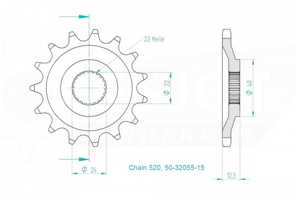 Kettenritzel Stahl CNC 15 16 17 Zähne - (520) passend für Aprilia 600 Pegaso / Tuareg / 350 600 ETX