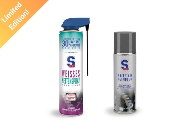 Vorteilspack S100 Weisses Kettenspray 2.0 (520ml) Jubiläumsaktion + Kettenreiniger Dr. Wack
