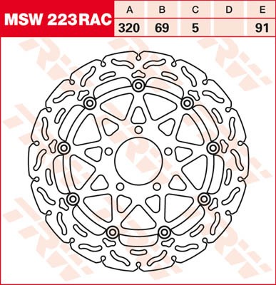 TRW Lucas Racing Bremsscheibe schwimmend vorn MSW 223 RAC mit ABE passend für Suzuki TL 1000 S Bj. 9