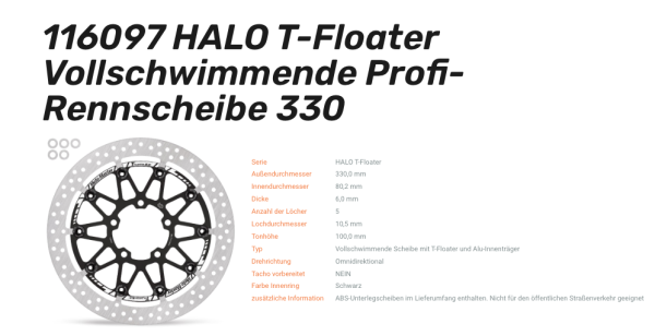 Moto-Master schwimmende Profi-Rennscheibe Halo T-Floater passend für Kawasaki - 116097