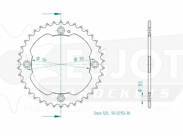 Kettenrad Stahl 38 40 Zähne (520) passend für Triton Outback