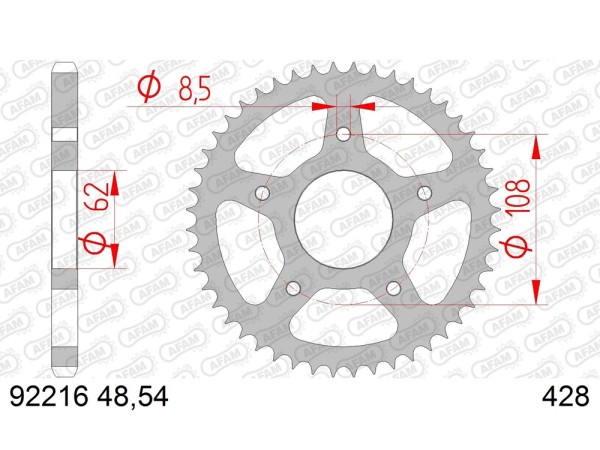 Kettenrad Stahl 48 54 Zähne (428) passend für Motorhispania KN1 / MH7 / RX 125 R