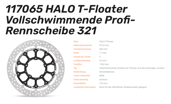 Moto-Master schwimmende Profi-Rennscheibe Halo T-Floater passend für Honda - 117065