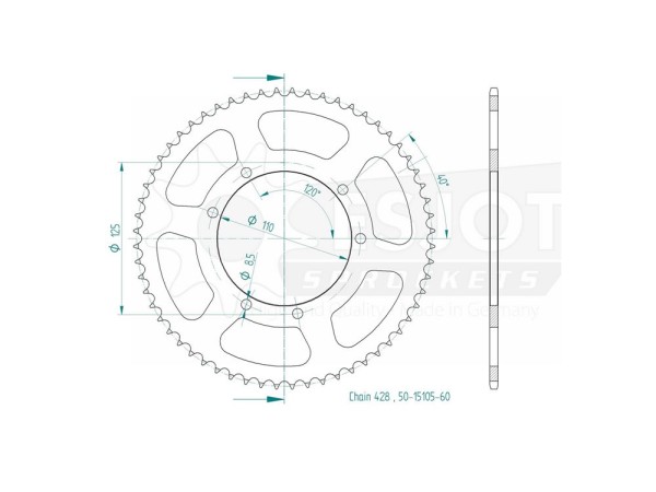 Kettenrad Aluminium 56 60 Zähne (428) passend für Sherco 50 SE Enduro / SM / HRD 50