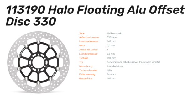Moto-Master Bremsscheibe Floating-Alu Offset Halo-Serie passend für Aprilia - 113190