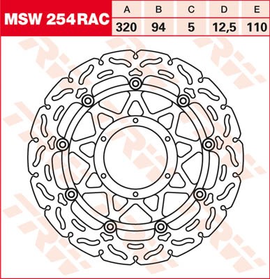 TRW Lucas Racing Bremsscheibe schwimmend vorn MSW 254 RAC passend für Honda VFR 1200 F, FA Bj. 10-