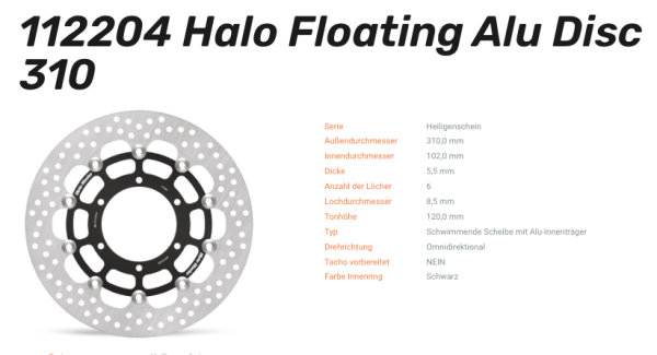 Moto-Master Bremsscheibe Floating-Alu Halo-Serie passend für Suzuzki - 112204