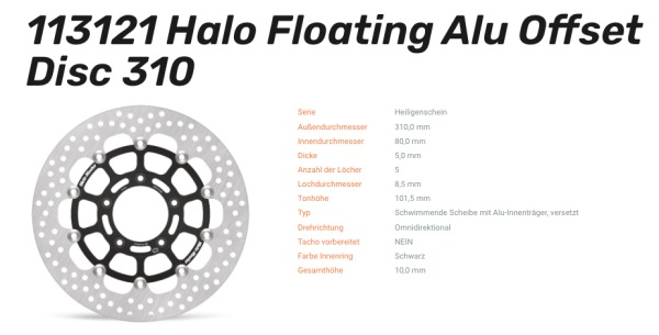 Moto-Master Bremsscheibe Floating-Alu Offset Halo-Serie passend für MV Agusta - 113121