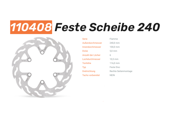 Moto-Master Bremsscheibe Rear Flame 110408 vorne rechts passend für Kawasaki KLX 250/300, Bj. 06-