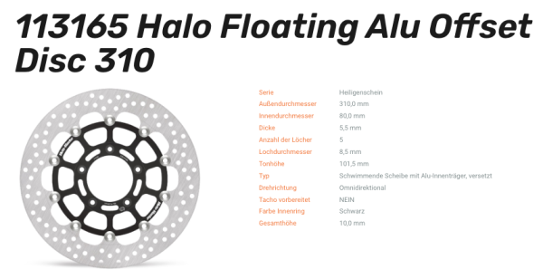 Moto-Master Bremsscheibe Floating-Alu Offset Halo-Serie passend für MV Agusta - 113165