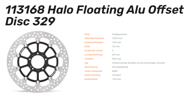 Moto-Master Bremsscheibe Floating-Alu Offset Halo-Serie passend für Ducati - 113168