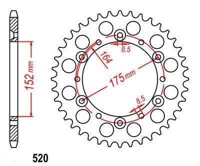 Kettenrad Stahl 38 - 52 Zähne (520) passend für Yamaha