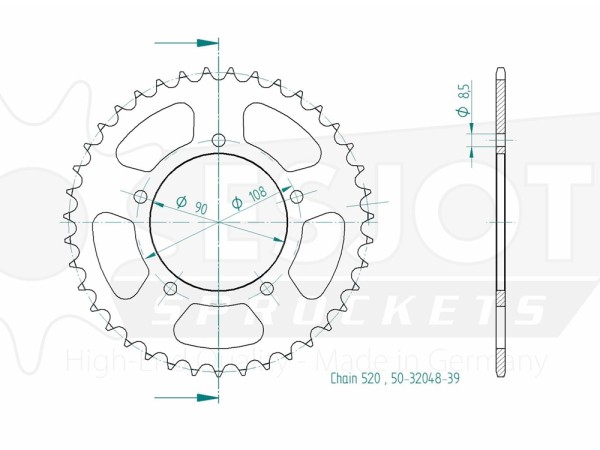 Kettenrad Stahl CNC 39 43 45 46 Zähne (520) passend für Aprilia ETX Tuareg 600 / MuZ Scorpion
