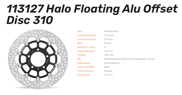 Moto-Master Bremsscheibe Floating-Alu Offset Halo-Serie passend für Triumph - 113127