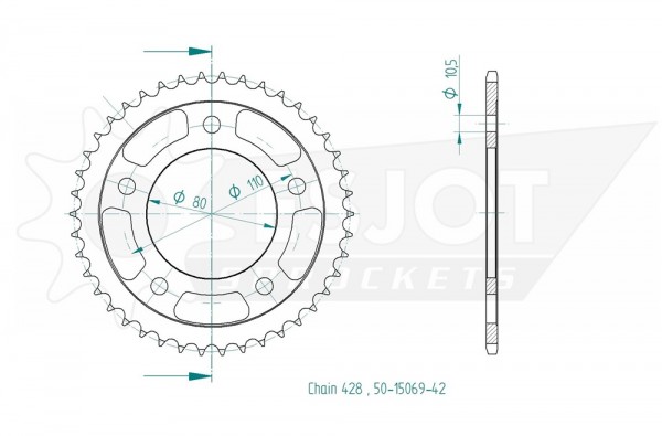 Kettenrad Stahl passend für Kymco Quannon 42 Zähne (428)