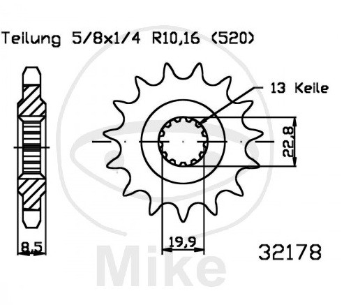 Ritzel 14 Zähne (520) Stahl CNC passend für Suzuki 250 GW Inazuma GSX-R V-Strom