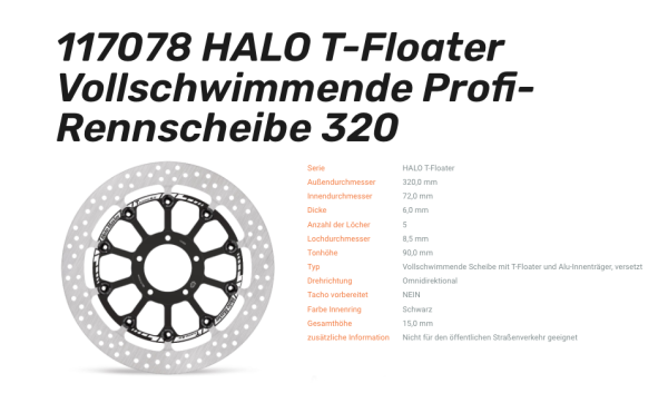 Moto-Master schwimmende Profi-Rennscheibe Halo T-Floater passend für Ducati - 117078