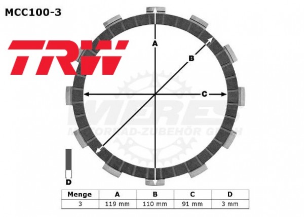 TRW Lucas Kupplungslamellenset (3 st.) passend für Honda MCC100-3 / MCC 100-3