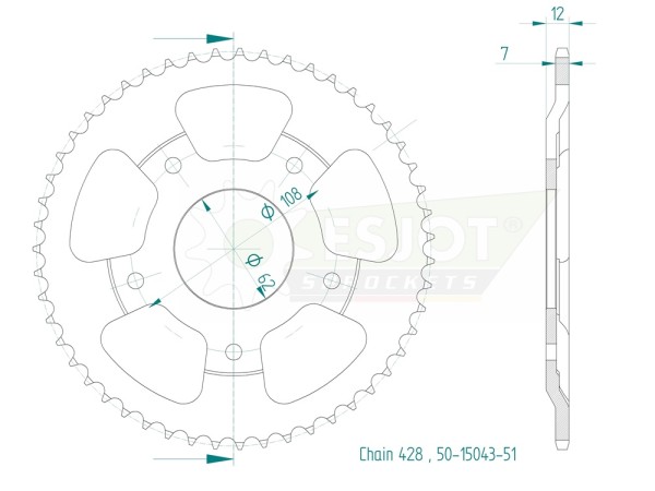 Kettenrad Stahl 51 58 Zähne (428) passend für Sachs XTC XTV 125