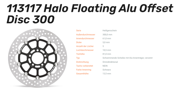 Moto-Master Bremsscheibe Floating-Alu Offset Halo-Serie passend für Kawasaki - 113117