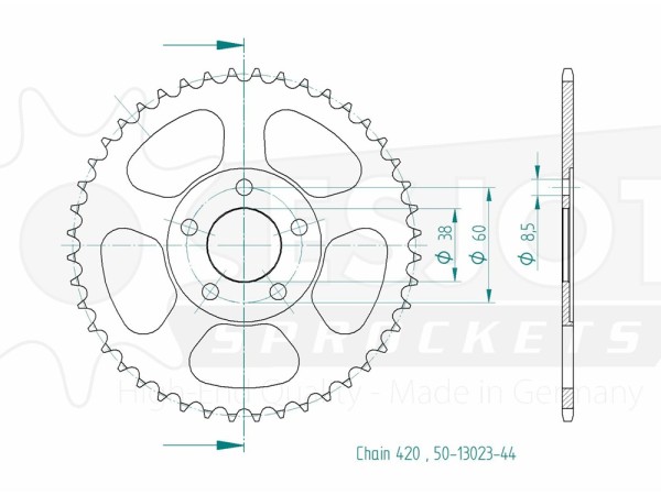 Kettenrad Stahl 44 Zähne (420) passend für Rieju RS1 50