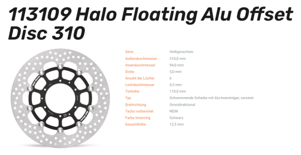 Moto-Master Bremsscheibe Floating-Alu Offset Halo-Serie passend für Honda - 113109