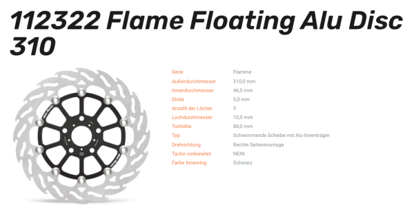 Moto-Master Bremsscheibe Flame Floating Alu-Disc vorne passend für Honda - 112322