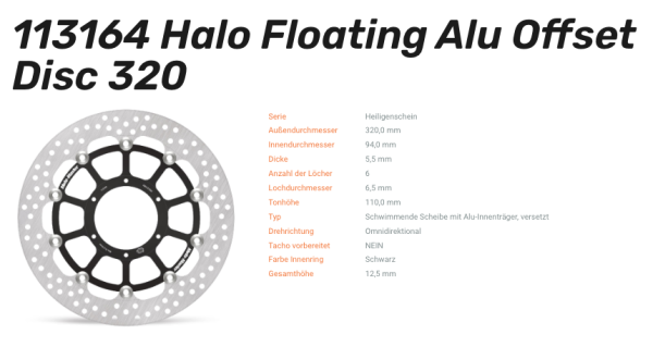 Moto-Master Bremsscheibe Floating-Alu Offset Halo-Serie passend für Honda - 113164