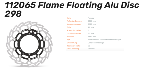 Moto-Master Bremsscheibe Flame Floating Alu-Disc vorne passend für Yamaha / Fantic - 112065