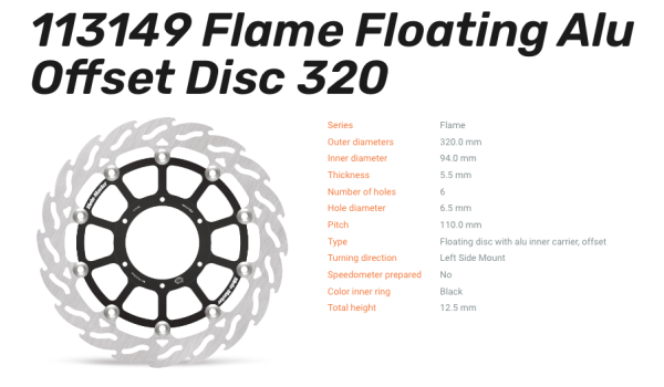 Moto-Master Bremsscheibe Floating-Alu Offset Racing-Serie Flame passend für Honda - 113149