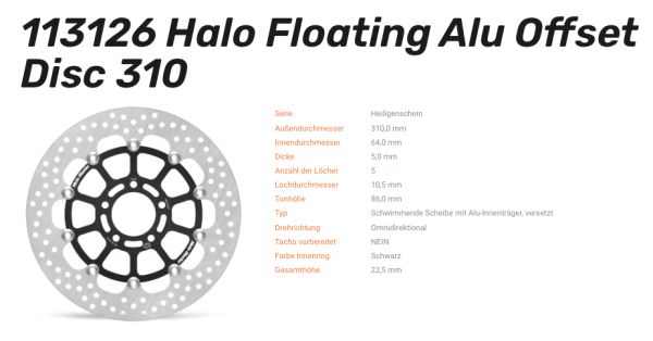 Moto-Master Bremsscheibe Floating-Alu Offset Halo-Serie passend für Suzuki - 113126