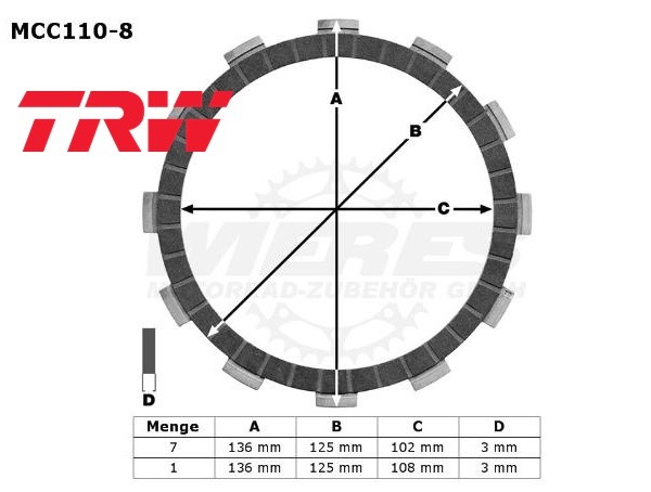 TRW Lucas Kupplungslamellenset (8 st.) passend für Honda MCC110-8 / MCC 110-8