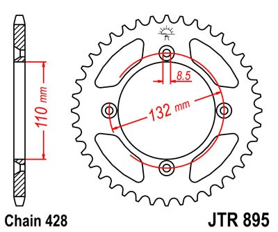 Kettenrad Aluminium Schlammnut 45 bis 49 Zähne (428)