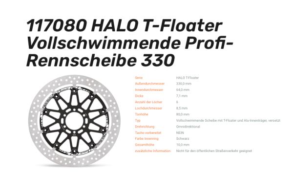 Moto-Master schwimmende Profi-Rennscheibe Halo T-Floater passend für Aprilia - 117080