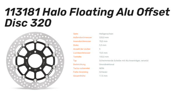 Moto-Master Bremsscheibe Floating-Alu Offset Halo-Serie passend für Triumph - 113181
