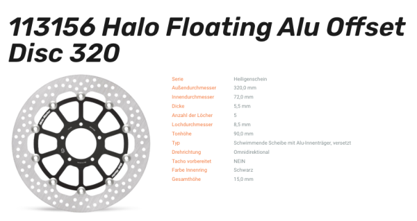 Moto-Master Bremsscheibe Floating-Alu Offset Halo-Serie passend für Ducati - 113156