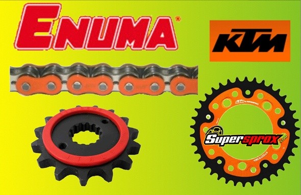 Enuma Kettensatz Stealth passend für KTM 990 Super Duke /R (Bj.04-13) Enuma MVXZ2 Kette Orange Silen