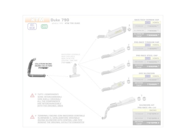 ARROW Racing-Krümmer für KTM 790 Duke 2018- 890 Duke R 2020- ohne Katalysator - 71702MI
