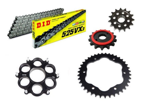 DID Kettensatz Alu/Stahl passend für Ducati 1000 Monster S2R (Bj.06-08) DID525VX3 Kette